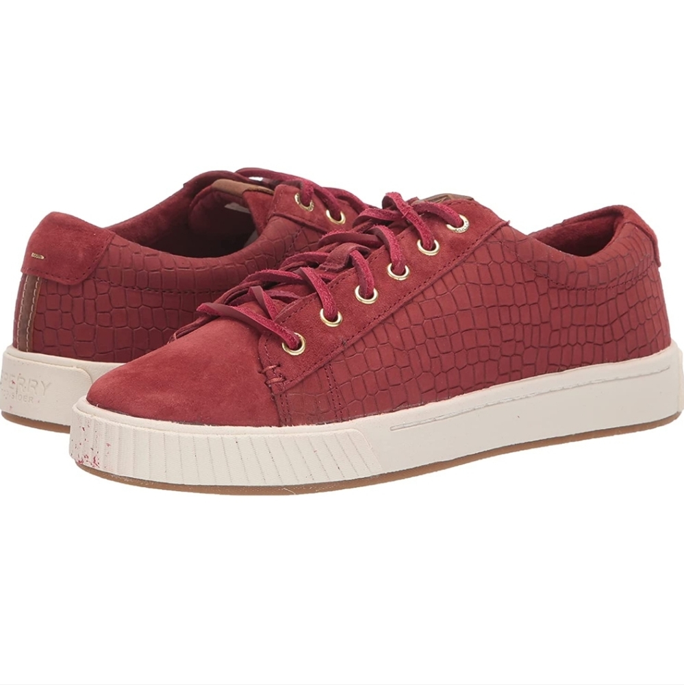 Sperry Anchor Plushwave Croc Embossed Sneaker Red Henna Size 7